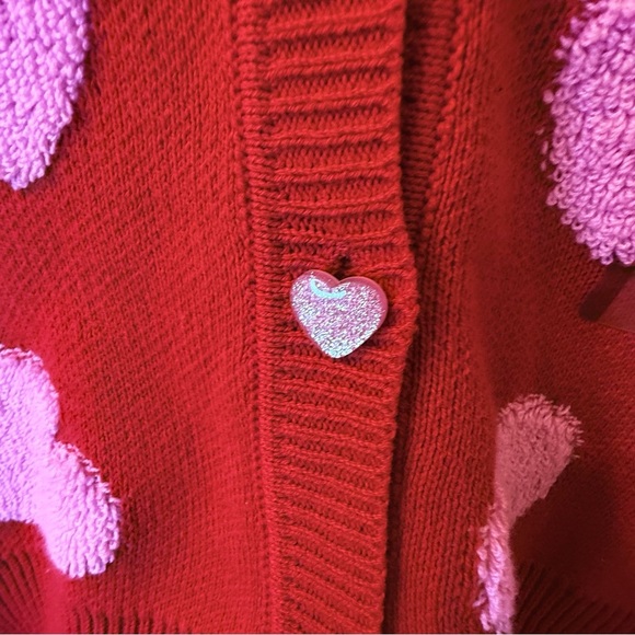 32 Degrees Heart Pattern Cardigan in Red and Pink - Picture 4 of 9